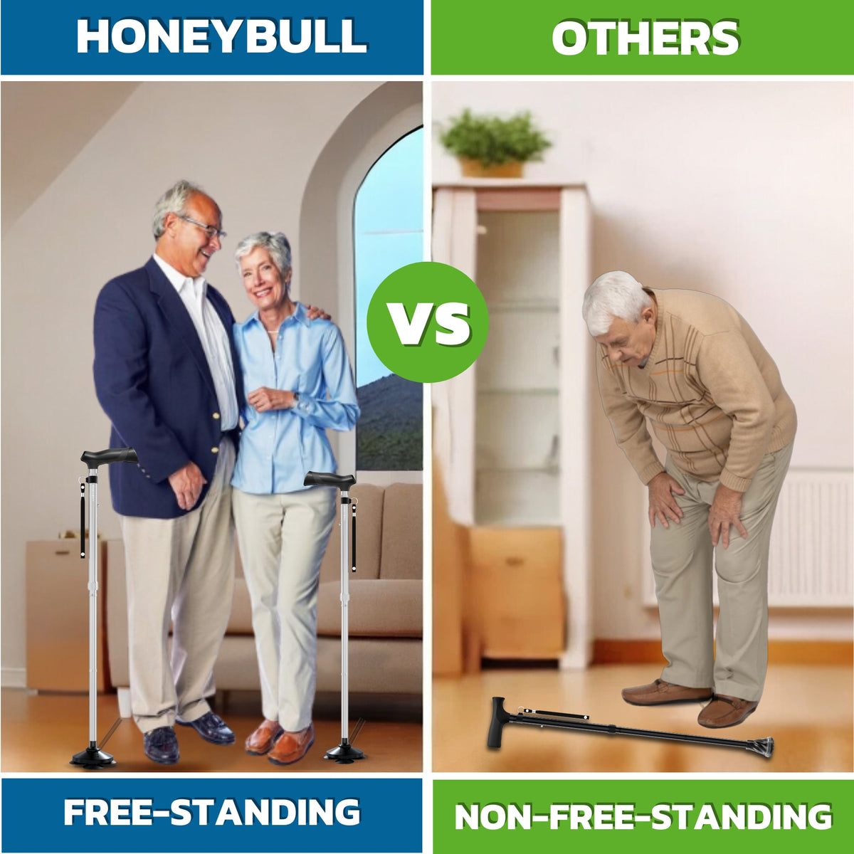 Walking Cane Free Standing with Pivot Base