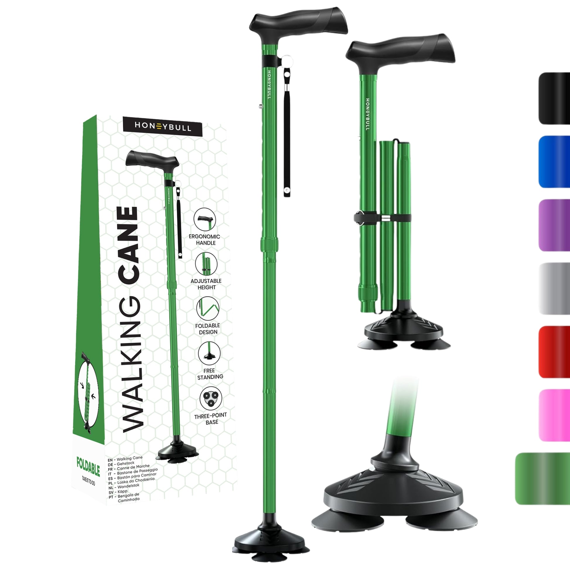 cast-a-cane fishing pole and collapsible adjustable walking cane HONEYBULL Walking Cane for Men & Women - Foldable, Adjustable, Collapsible, Free Standing Cane, Pivot Tip, Heavy Duty