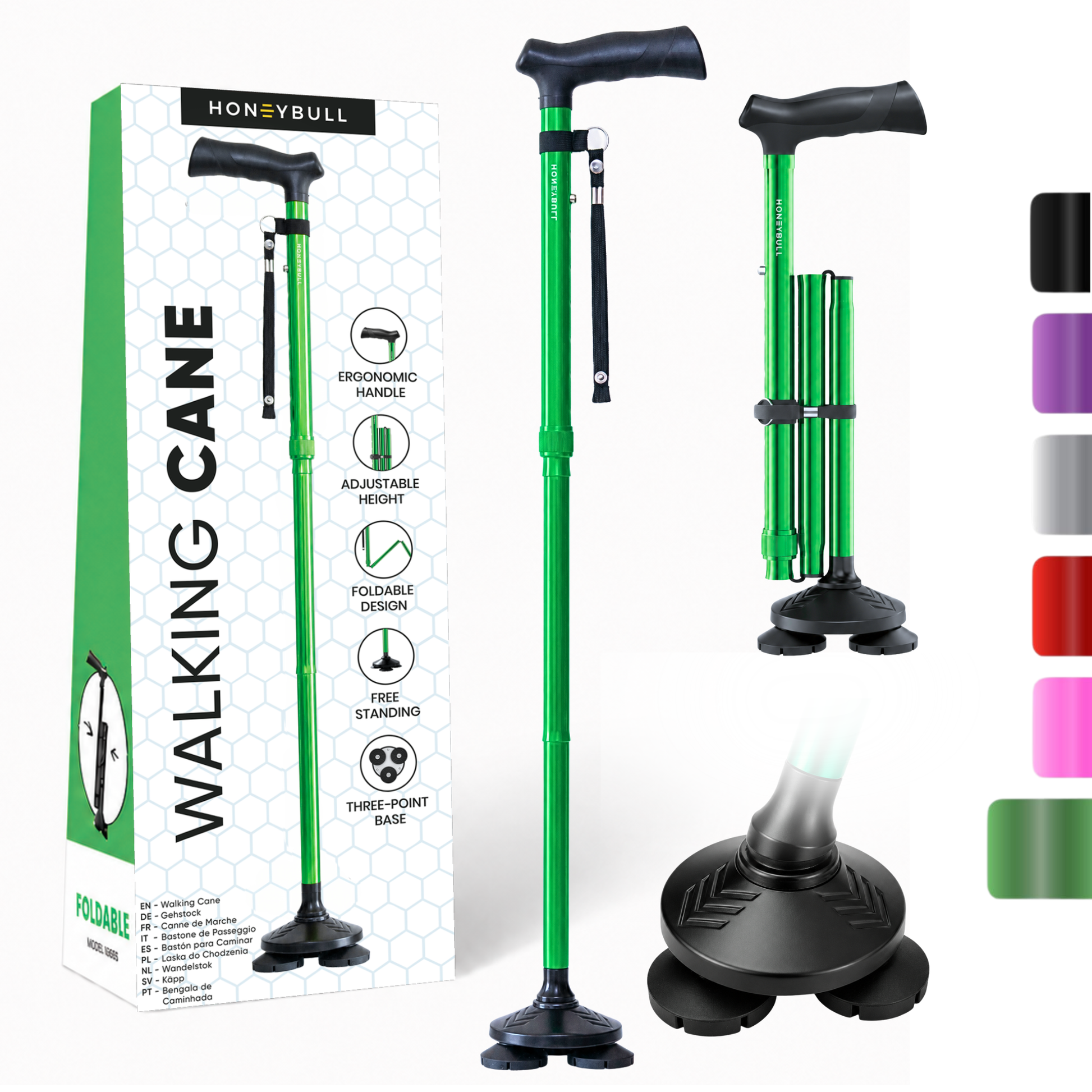 cast-a-cane fishing pole and collapsible adjustable walking cane Free Standing with Pivot Base staying pristine through all Length_2 1/2
