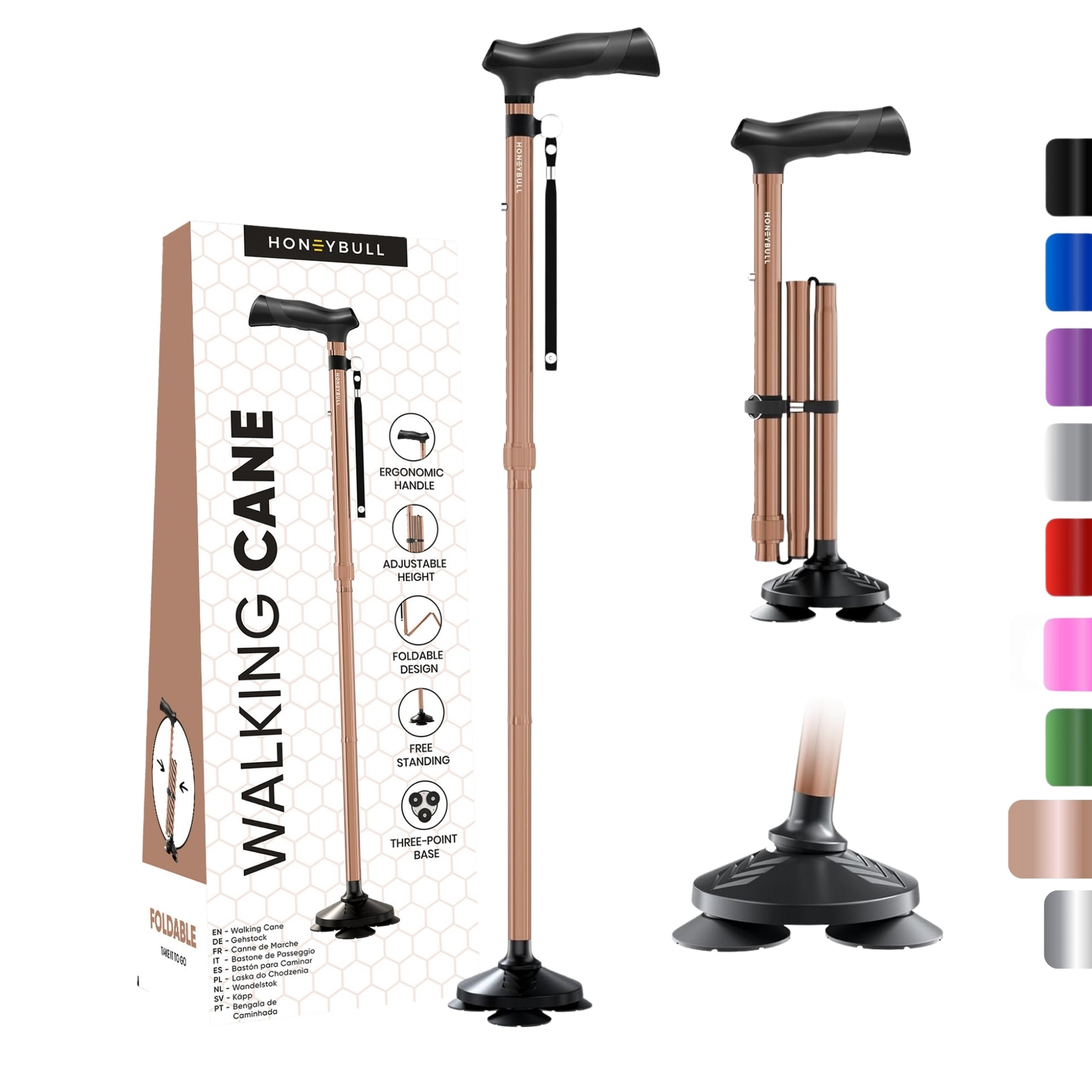 cast-a-cane fishing pole and collapsible adjustable walking cane HONEYBULL Walking Cane for Men & Women - Foldable, Adjustable, Collapsible, Free Standing Cane, Pivot Tip, Heavy Duty